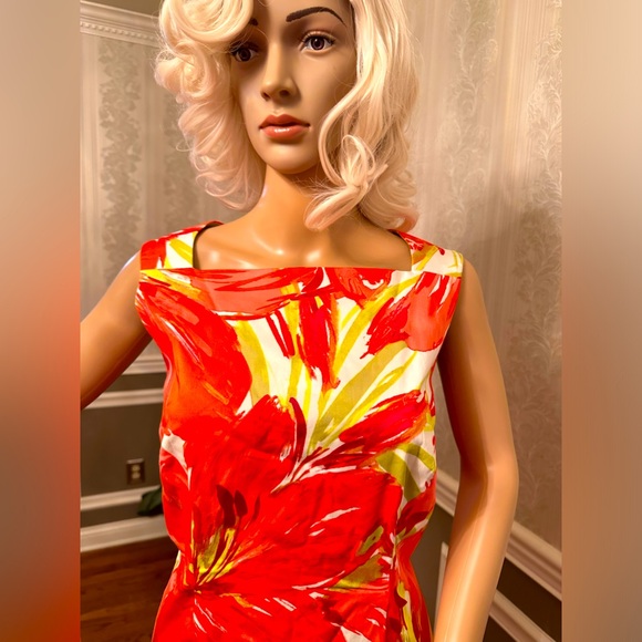 TAHARI “Arthur S. Levine!”Hawaiian Flowers🌺Sundress! Red/grn/Size-10 - Picture 2 of 13